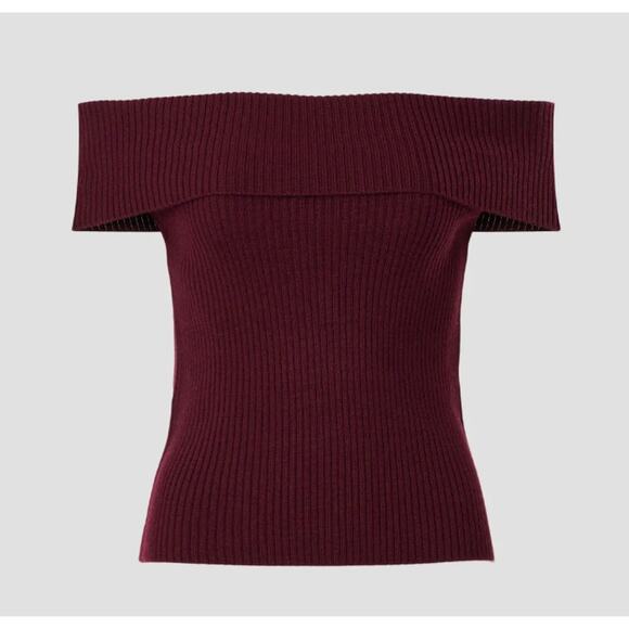 Tanya Taylor Burgundy Off the Shoulder  Knit Top SMALL Merino Wool Designer $300 - Picture 5 of 11